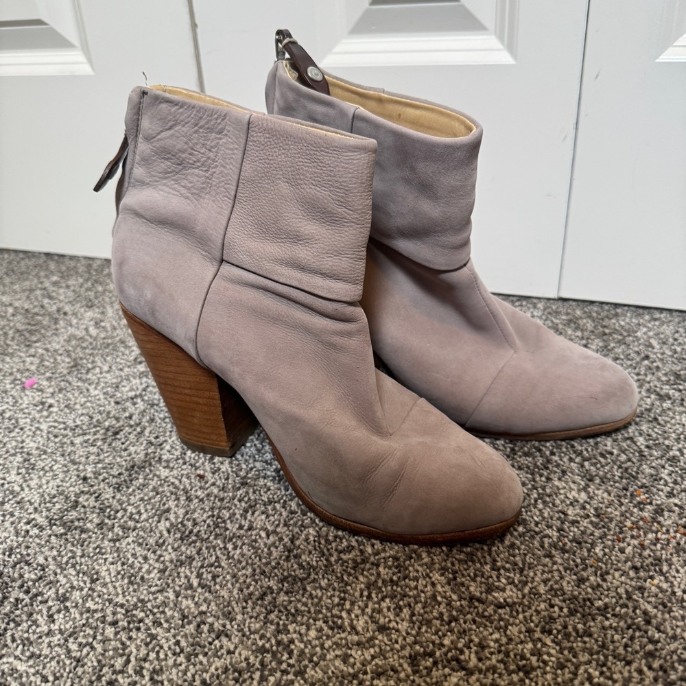 Rag & Bone Newbury Iron Pattern Ankle Boots Grey Zip Leather 39 9 READ